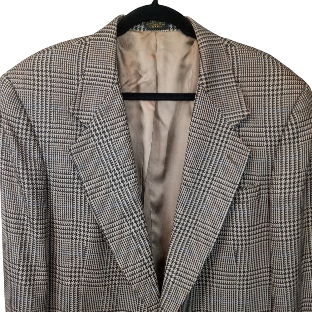 Oscar De La Renta Vintage Wool 2-Button Houndstooth Blazer Size 44L